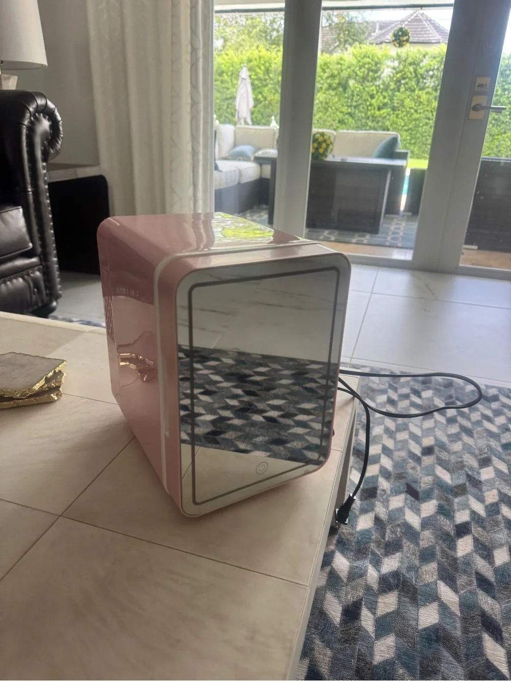 Pink LED Mini Beauty Fridge with Mirror Door